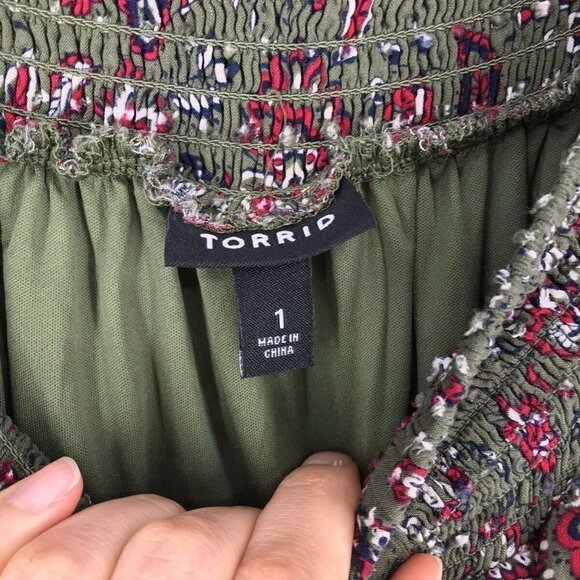 Torrid Multi Color Floral Off Shoulder Lace Up Challis Skater Dress 1X EUC - Picture 3 of 10